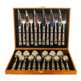 Kit Faqueiro Maleta De Talheres Inox 24 Peças Com Dourado