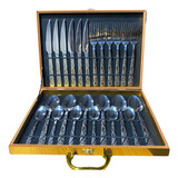 Kit Faqueiro Maleta De Talheres Inox 24 Peças Com Dourado
