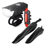 Kit Farol Bike Frontal + Pisca Traseiro Com Para Lama Bike