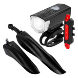 Kit Farol Bike Led + Sinalizador Traseiro + Para-lama Bike