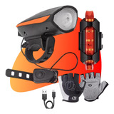 Kit Farol E Buzina Bicicleta + Lanterna Traseira E Luva Bike