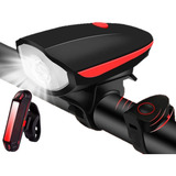 Kit Farol Para Bike Led Com Buzina + Sinalizador Traseiro 