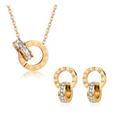 Kit Feminino Colar E Brincos Clássico Numeral Romano Luxuoso