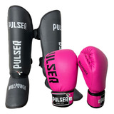 Kit Feminino Muay Thai Luva 12oz Caneleira Thunder Pulser