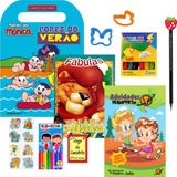 Kit Férias Livros De Colorir Atividades Turma Da Mônica C/ 10 Itens Massinha Jogo E Giz