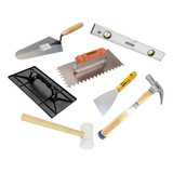 Kit Ferramentas Pedreiro Colher Martelo Desempenadeira Nível