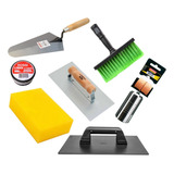 Kit Ferramentas Pedreiro Colher Prumo Broxa Desempenadeira