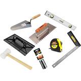 Kit Ferramentas Pedreiro Colher Prumo Trena Nível Esquadro