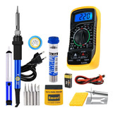 Kit Ferro De Solda 60w C/5 Pontas Ajuste Temp Multimetro
