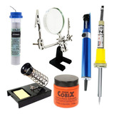 Kit Ferro Solda Hikari Estanho Pasta Sugador Lupa E Suporte