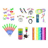Kit Festa Balada 205 Itens Bastões Neon Óculos Marabu Tiaras