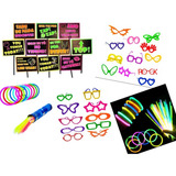 Kit Festa Balada Neon Óculos Pulseiras Plaquinhas 130 Itens 