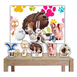 Kit Festa Completo Painel Display Pets Vida Secreta Bichos