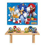 Kit Festa Decoração Sonic Painel + 6 Display 