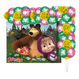 Kit Festa Masha E O Urso Decoração Anive Painel + 25 Balões