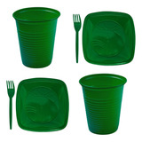 Kit Festa Pratos Copos Garfos Verde Descartável 150 Peças