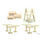 Kit Festa Provençal Torneado Banquinho Mdf Cru 10 Peças 