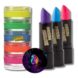 Kit Festa Tinta Facial + 2 Batom Neon Maquiagem Fluorescente