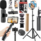 Kit Filmagem Tripé Estabilizador Celular + Microfone Sem Fio