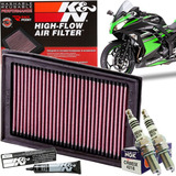 Kit Filtro Ar K&n Kn Vela Ngk Iridium Kawasaki Ninja 300 250