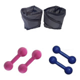 Kit Fisio Par De Halter De 0,5 Kg E 1kg + Caneleira De 1 Kg Cor Azul/rosa