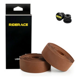 Kit Fita De Guidão Antiderrapante Marrom + Plug Riderace