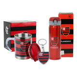 Kit Flamengo Caneca Garrafa Térmica Inox + Chaveiro Brazão 