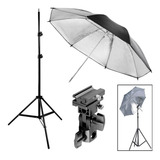 Kit Flash Speedlight Tripe Sombrinha Prata E Suporte Ls27