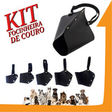 Kit Focinheira Em Couro Ajustáveis Caes Banho Tosa Passeio