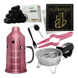 Kit Fogareiro Abafador Carvão Aluminio Pegador Narguile