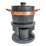 Kit Fondue 500 Ml Pedra Sabão C/ Rechaud Rústico Artesanal