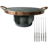 Kit Fondue Carne De Pedra Sabão 31 Cm + 06 Garfinhos Inox 