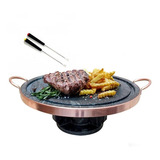 Kit Fondue Chapa De Pedra Sabão Para Carne 32 Cm + 2 Garfos