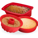 Kit Forma Assadeira De Pão Bolo Pudim Silicone 3 Pc Airfryer