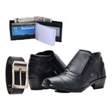 Kit Formal Social Bota Em Couro Cinto Mais Linda Carteira 