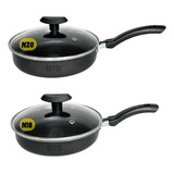Kit Frigideira 2 Peças Antiaderente Tampa De Vidro 18 E 20cm