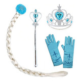 Kit Frozen Acessóriotrança, Luvas, Coroa E Varinha Cor Azul