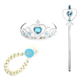 Kit Frozen Coroa Varinha E Trança Elsa Fantasia Festa