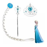 Kit Frozen Elsa 3pcs Acessórios Elsa Varinha Coroa Trança