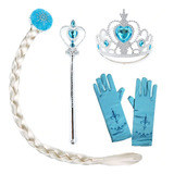 Kit Frozen Elsa Acessórios Com Trança Luvas Coroa E Varinha