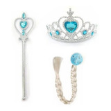 Kit Frozen Elsa E Ana Coroa Trança Varinha Fantasia
