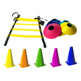 Kit Funcional Treino Agilidade 5 Cones + 5 Pratos + Escada
