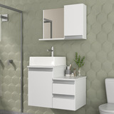 Kit Gabinete Banheiro - Armário+cuba+espelheira Cross 60cm Móvel Branco Inteiro