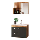 Kit Gabinete Banheiro Gaveta + Espelheira + Cuba Pia 56cm