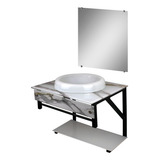 Kit Gabinete Banheiro Lavatorio Vidro Branco Cuba Redonda