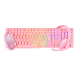 Kit Gamer Rosa Led Rgb Teclado