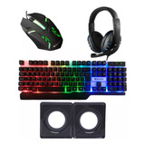 Kit Gamer Teclado Mouse Headset Semi Mecânico P/ Pc Notebook