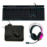 Kit Gamer Teclado Mouse Mousepad Headset Combo Led Rgb Usb