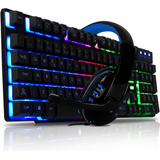 Kit Gamer Teclado Semi Mecanico Led Pc Headset Fone Gamer P2