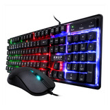 Kit Gamer Teclado Semi Mecânico + Mouse Usb Led Rgb Pc Note 